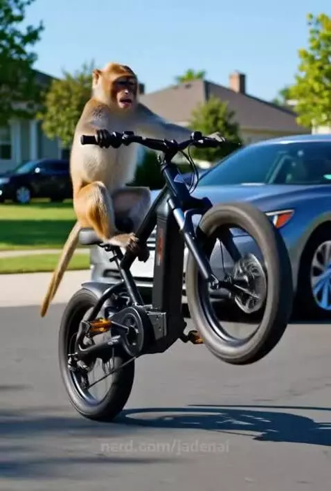 Monkey crashed into car while doing wheelie on ebike by jadenai