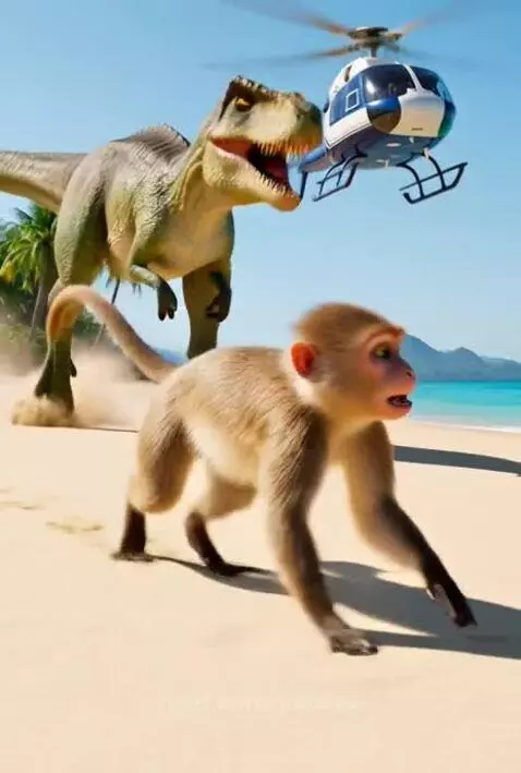 Monkey escapes bad dinosaur by jadenai