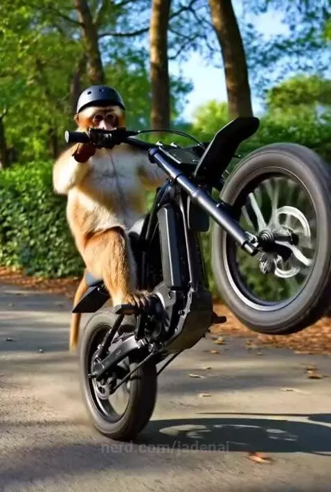 Monkey does wheelie and stopie by jadenai